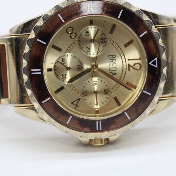 BREDA Chronograph Watch Unisex Gold Tone Stainless Steel Classic Gold Quartz - Picture 6 of 8